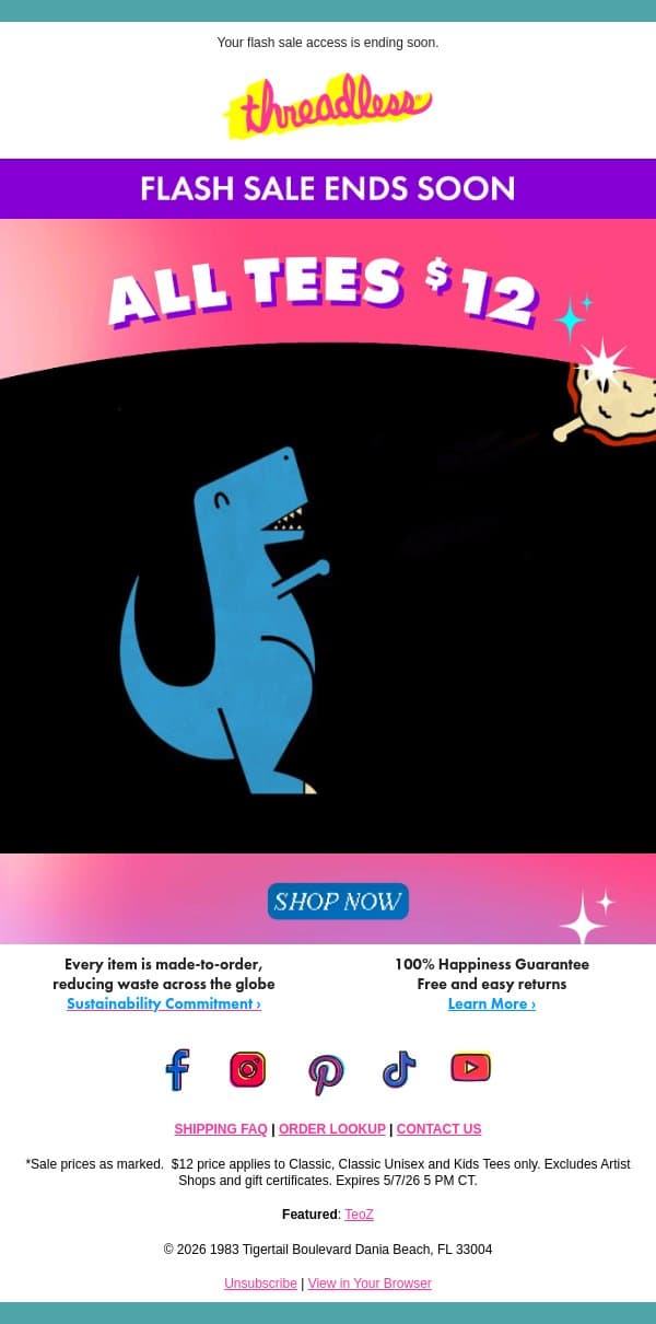 Hasta la vista, $12 Tees. π email from Threadless screenshot