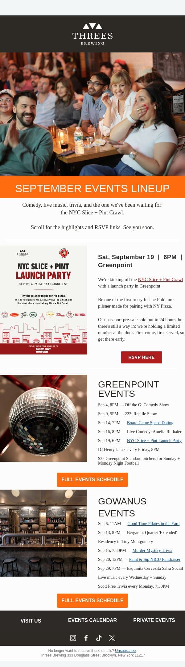 September at Threes Brewing email from Threes Brewing screenshot