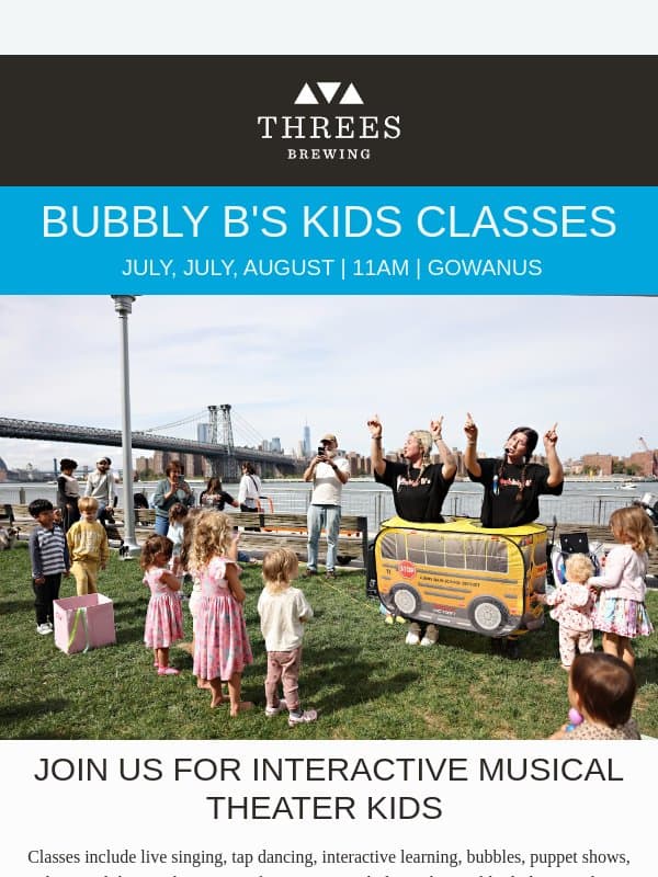 Fun Kids Classes Coming Soon! email from Threes Brewing