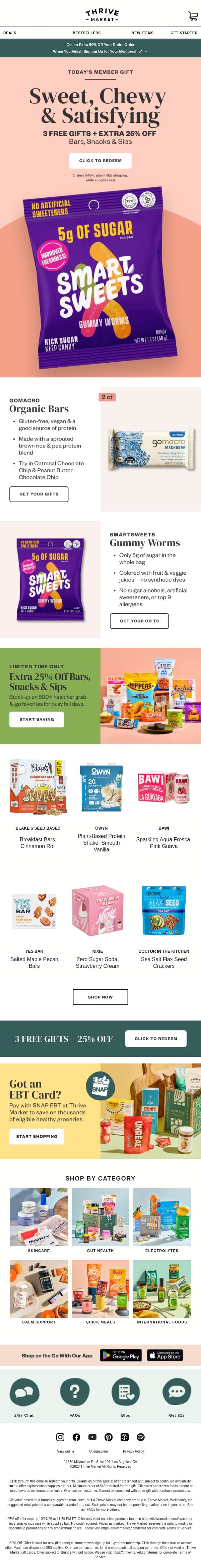 3 FREE sweet snacks + EXTRA 25% off email from Thrive Market screenshot
