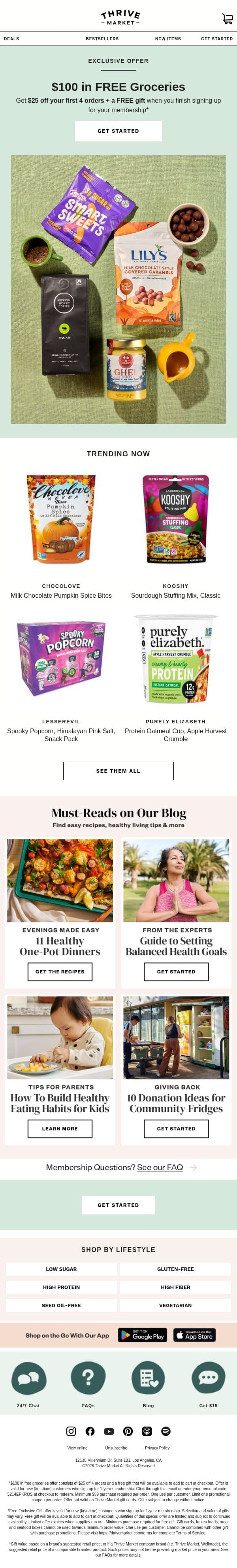 Reminder: Claim your $100 in FREE groceries email from Thrive Market screenshot