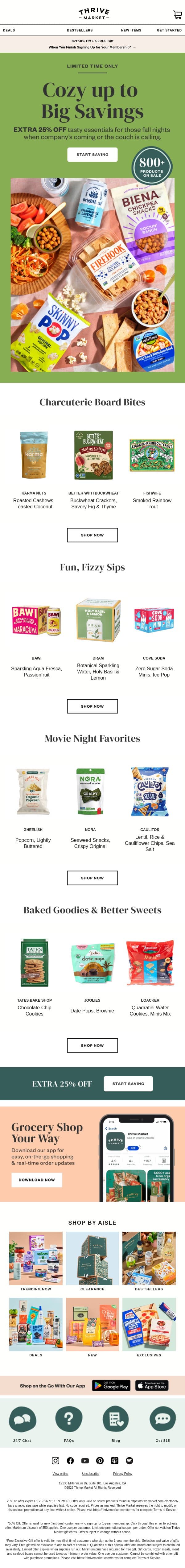 Your favorite snacks are on SALE 🍿 email from Thrive Market screenshot
