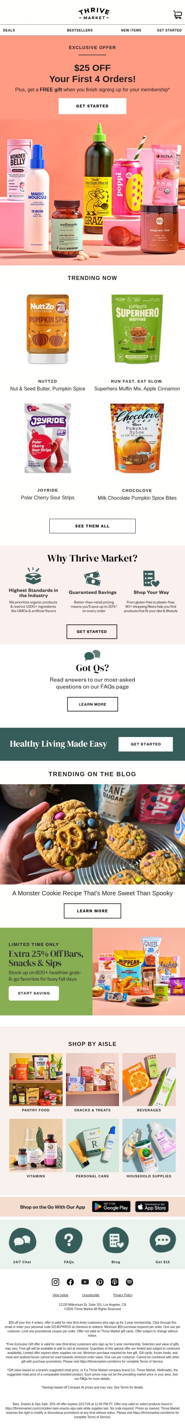 Just for you: $25 OFF your first 4 orders 🤑 email from Thrive Market screenshot