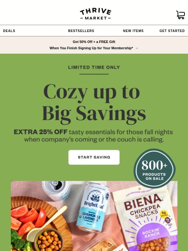 Your favorite snacks are on SALE 🍿 email from Thrive Market