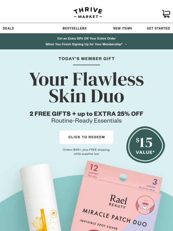 β¨ FREE $15 skin care duo + more on SALE email from Thrive Market