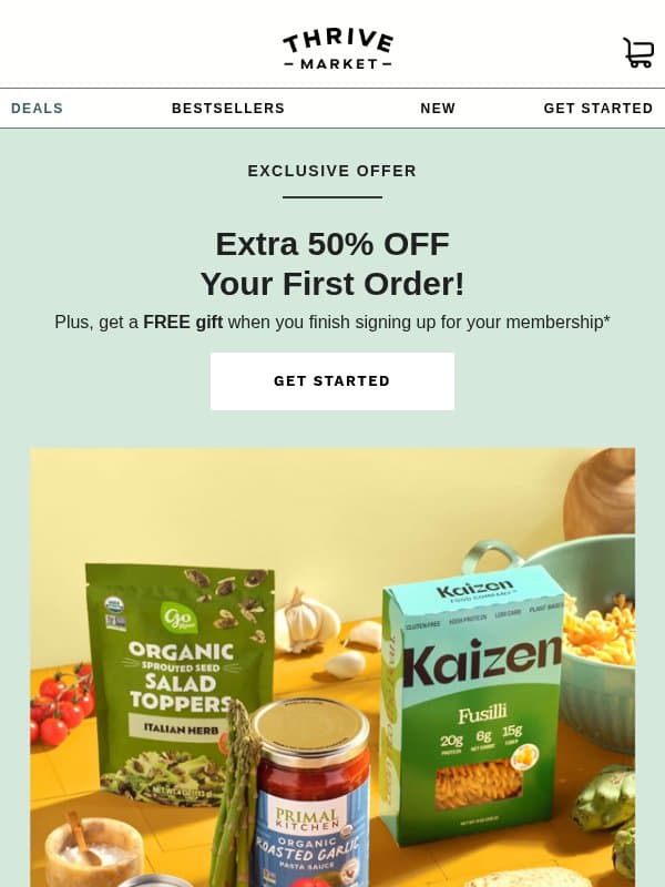 Open for an EXTRA 50% off groceries 🎉 email from Thrive Market