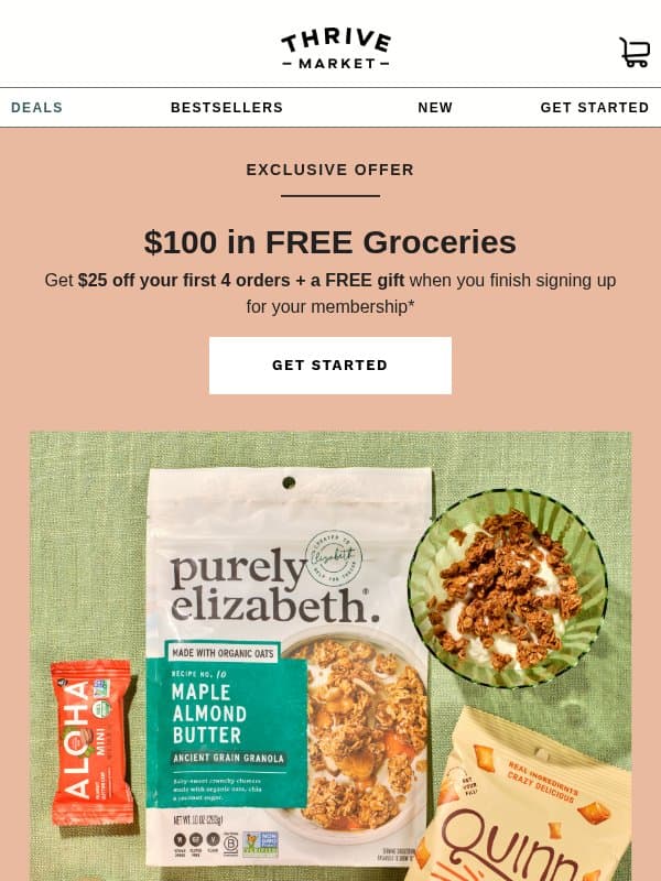Get your $100 in FREE groceries 🙌 email from Thrive Market