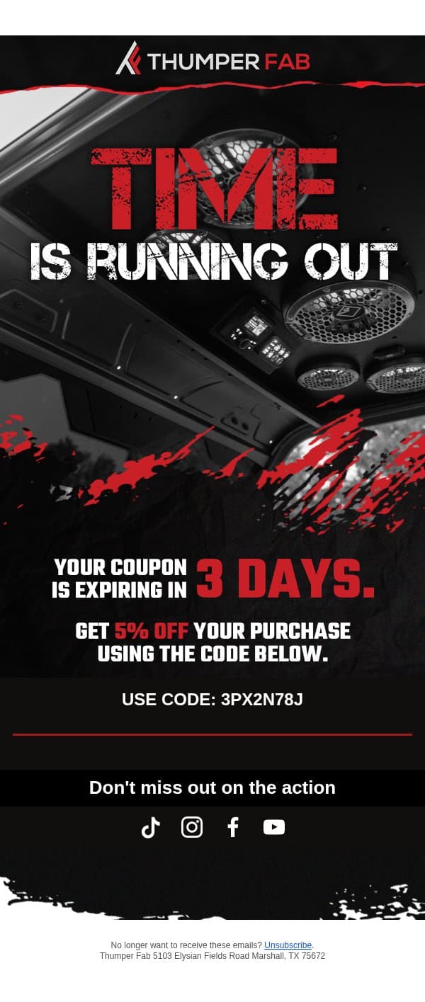 ⚠️ Only 3 days left to save! email from Thumper Fab screenshot