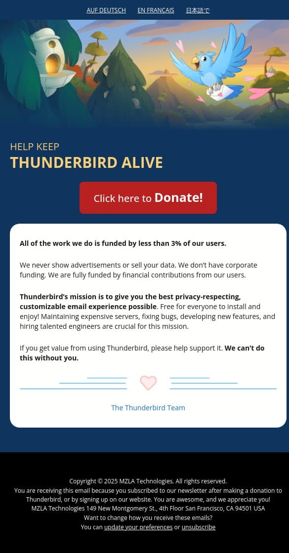 We can't do this without you. email from Thunderbird screenshot