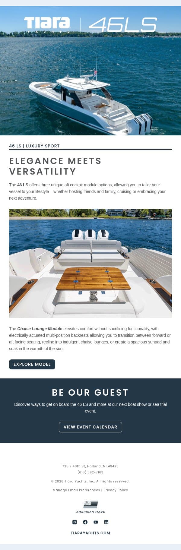 46 LS | Where Elegance Meets Versatility email from Tiara Yachts screenshot