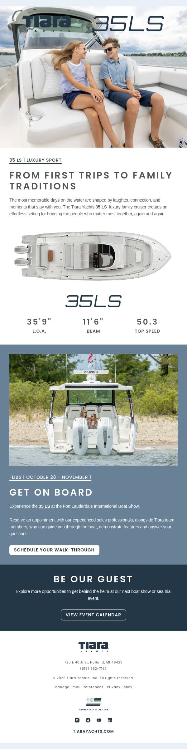 Family Matters | All Aboard the 35 LS email from Tiara Yachts screenshot