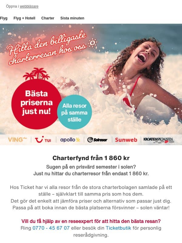 Charterfynd från 1 860 kr ❤️ Billiga flygbiljetter ✈ email from Ticket