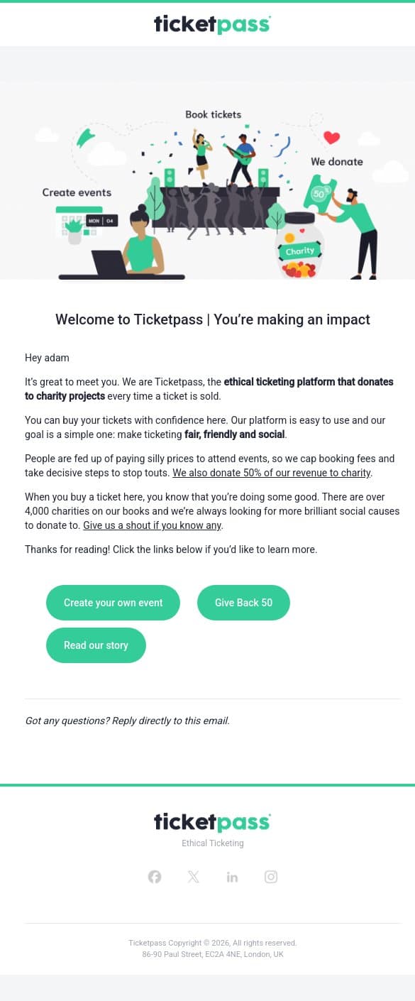 Welcome to Ticketpass email from Ticketpass screenshot