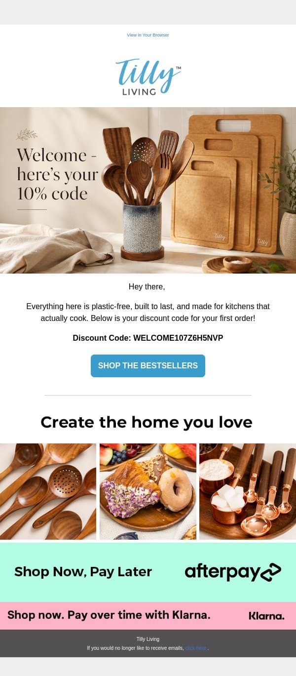 A housewarming gift from Tilly Living email from Tilly Living screenshot