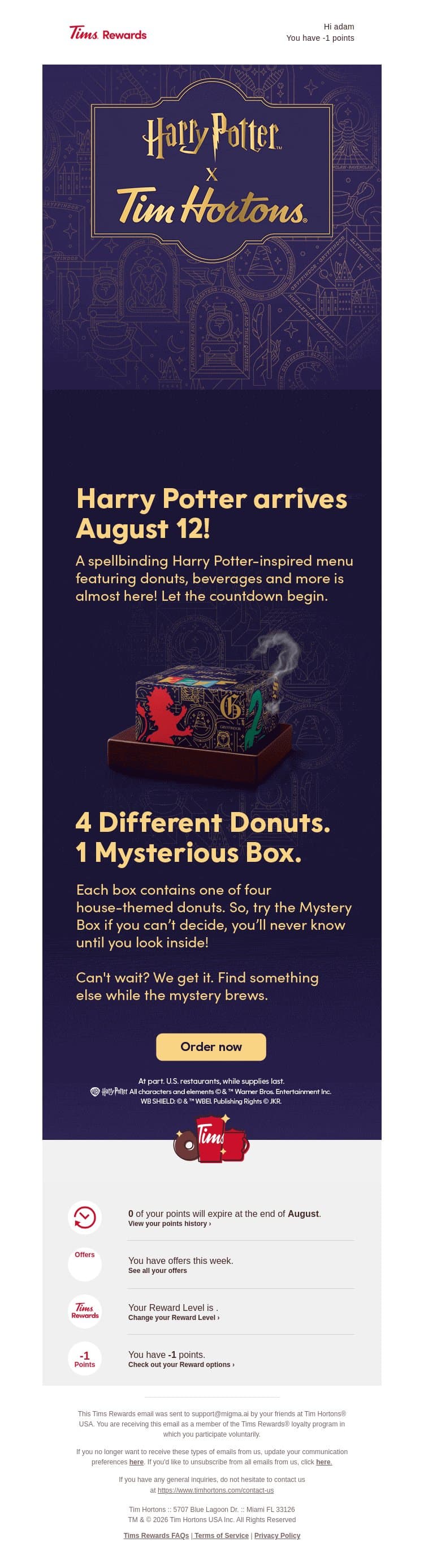 Mystery is Coming! email from Tim Hortons screenshot