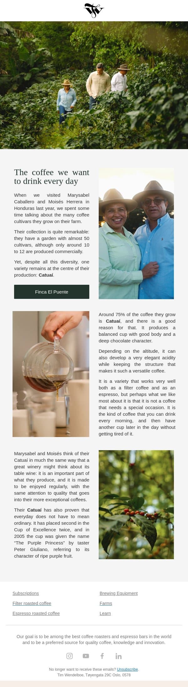 A coffee for every morning ☕ email from Tim Wendelboe screenshot
