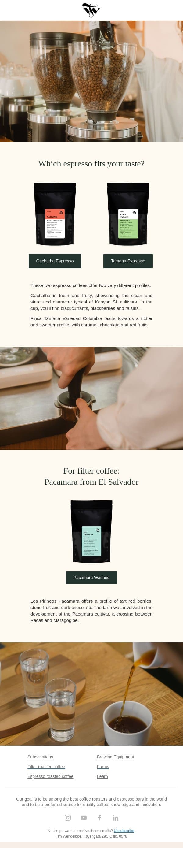 Fresh & fruity or rich & sweet? ☕ email from Tim Wendelboe screenshot
