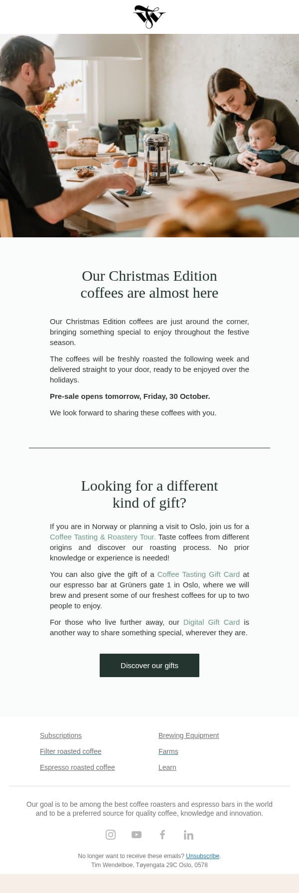 The Christmas Edition is almost here ☕ email from Tim Wendelboe screenshot