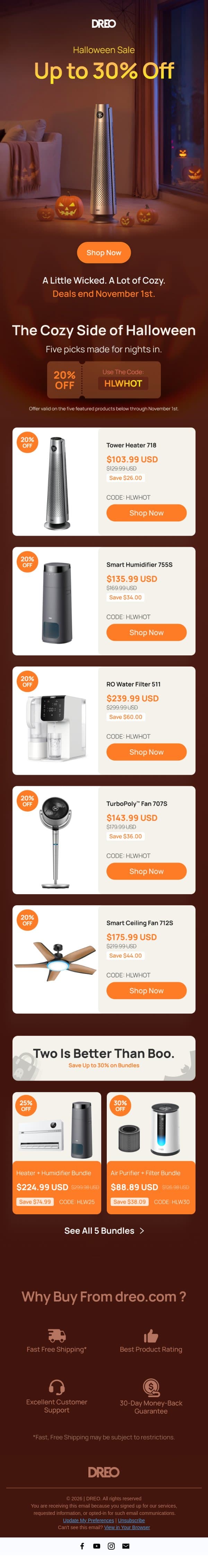 Trick, Treat, or Cozy? You decide. email from Tineco screenshot