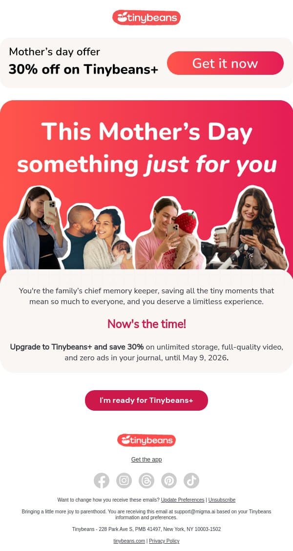 Our very special gift to you, mom ♥️ email from Tinybeans screenshot