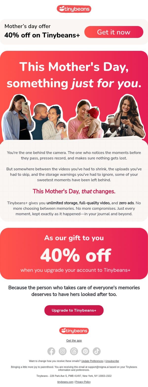 The one gift that's actually for you đ email from Tinybeans screenshot