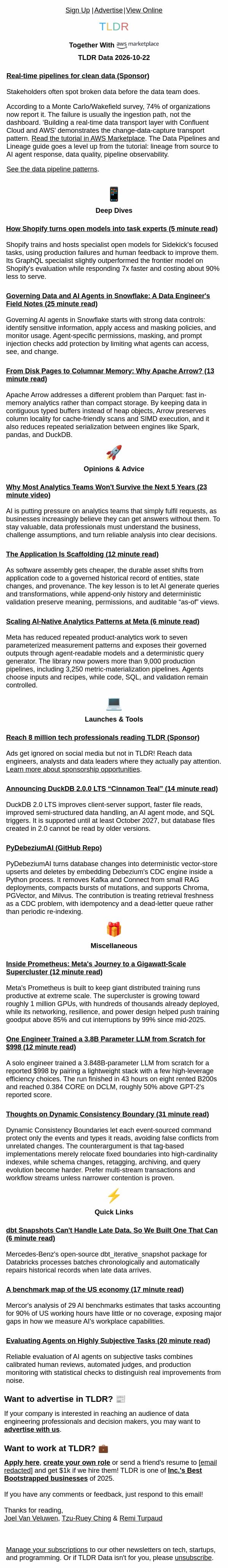 DuckDB 2.0 🦆, Shopify’s Specialist Models 🎯, Beyond the Request Queue 🦕 email from TLDR Cybersecurity screenshot