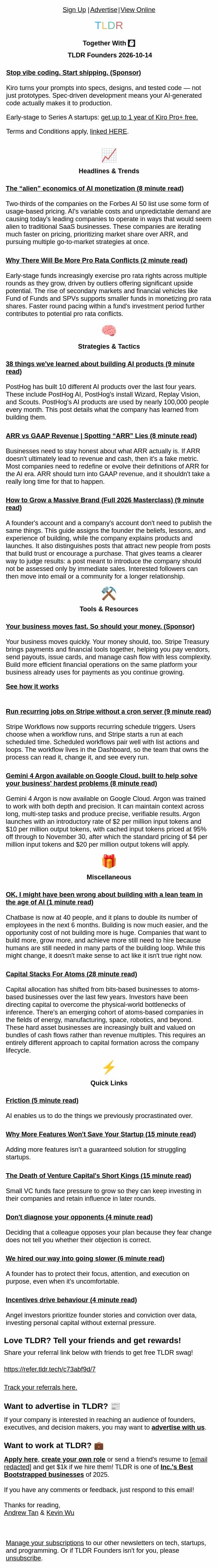 AI monetization π΅, pro rata squeeze π°, AI teams expand π email from TLDR Cybersecurity screenshot