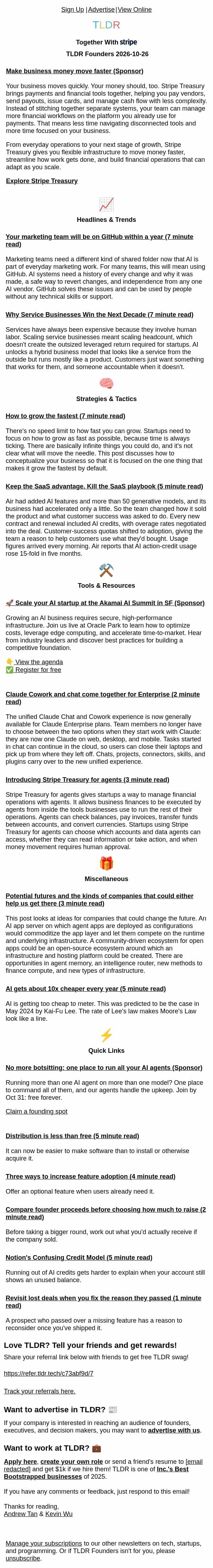 Marketers on GitHub π¨βπ», services businesses π°, SaaS playbook reset π email from TLDR Cybersecurity screenshot