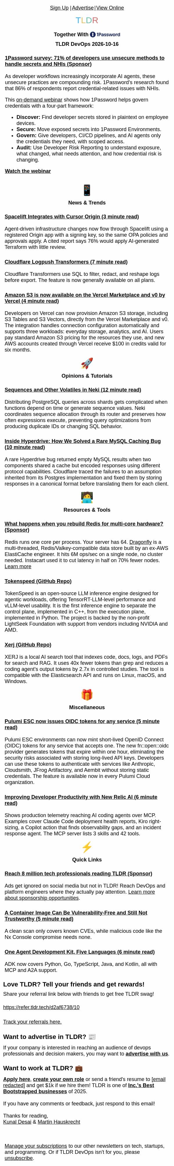Spacelift and Cursor πͺ, Cloudflare Hyperdrive βοΈ, Agent Development Kit π¦ email from TLDR Cybersecurity screenshot