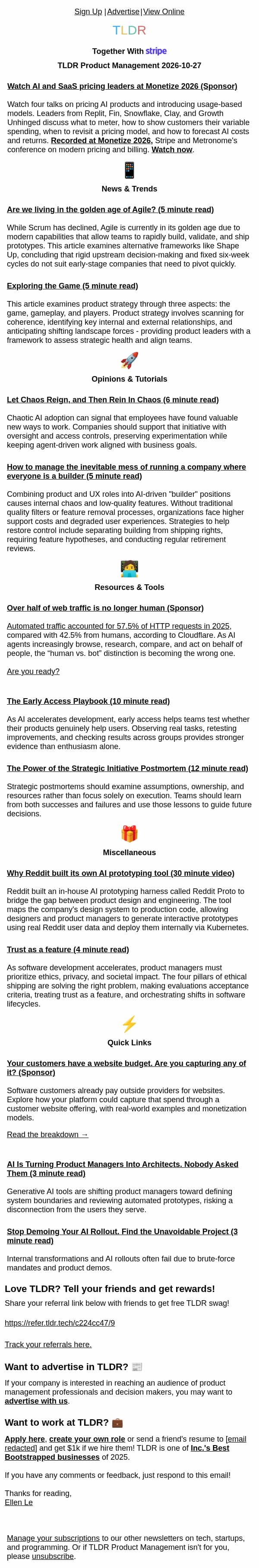 The golden age of Agile 🤩, Reddit’s AI prototyping tool 📐💡, PMs as architects 🏗️ email from TLDR Cybersecurity screenshot