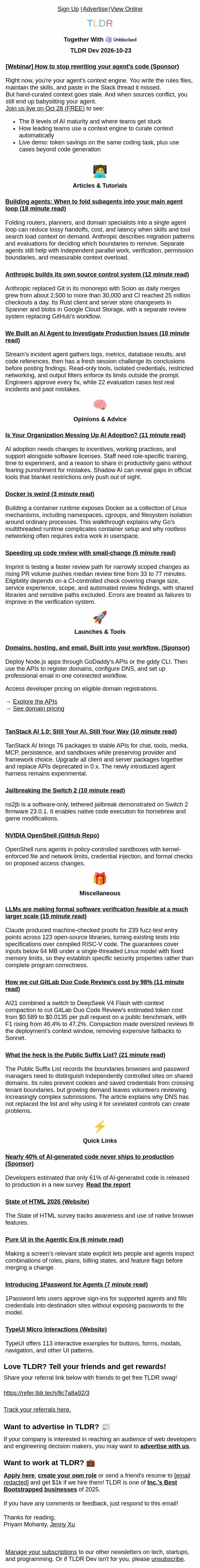 Building better agents 🔍, TanStack AI 🤖, inside a Switch 2 jailbreak 🎮 email from TLDR Cybersecurity screenshot