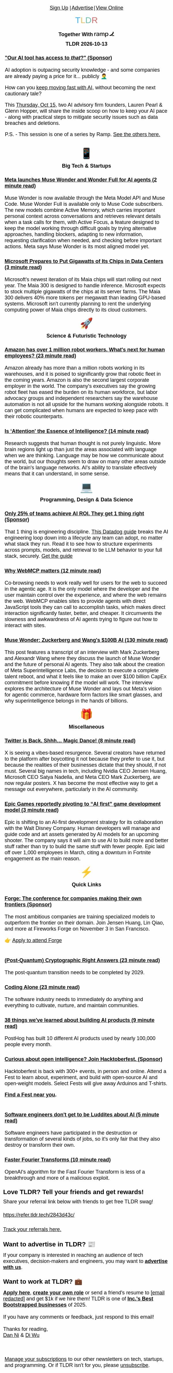 Meta Wonder π€, X's resurgence π, why WebMCP matters π email from TLDR Cybersecurity screenshot