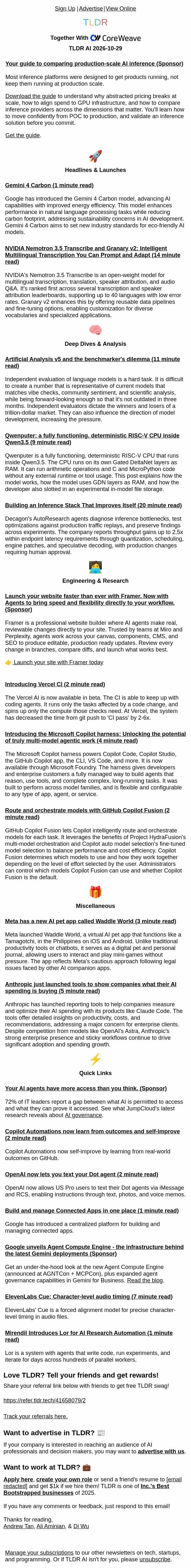 Gemini 4 Carbon 🌱, Nemotron Transcribe 📝, benchmarker’s dilemma ❓ email from TLDR Cybersecurity screenshot