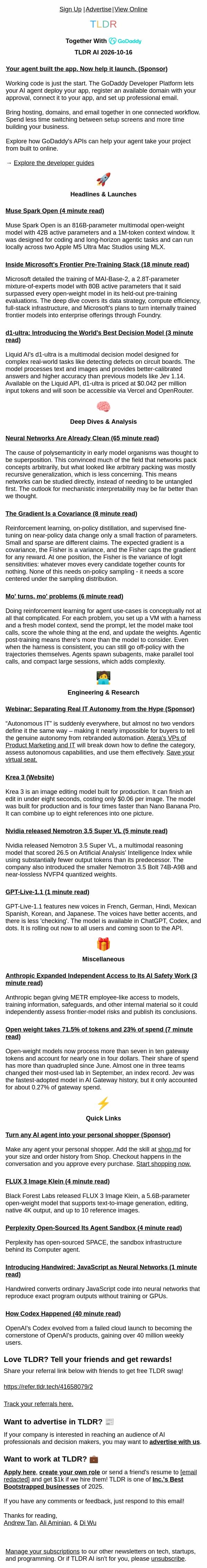 Muse Spark Open ✨, Microsoft’s 3T param model 🧠, d1-ultra 💡 email from TLDR Cybersecurity screenshot