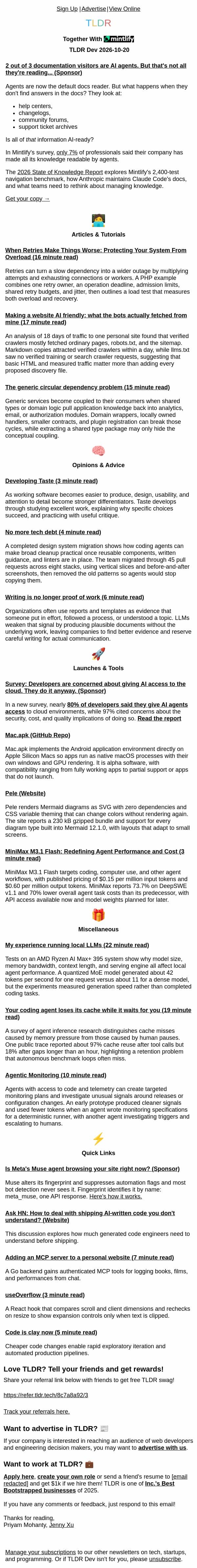 Developing taste ๐จ, Android apps on your Mac ๐ป, when retries backfire ๐ email from TLDR Cybersecurity screenshot