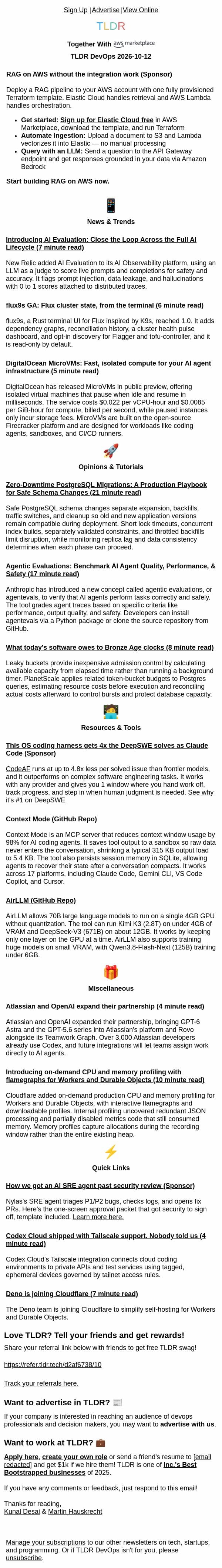 Cloudflare and Deno 🐍, PostgreSQL Migrations 🐦, Codex Cloud ☁️ email from TLDR Cybersecurity screenshot