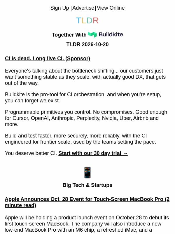 Touchscreen MacBook Pro 💻, Waymo to 5x fleet 🚗, inference cost cuts 👨💻 email from TLDR Cybersecurity