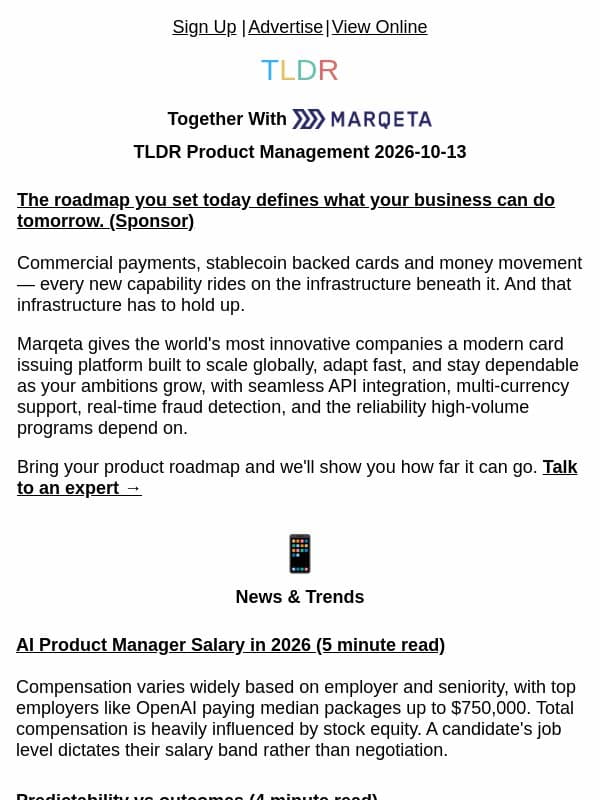 AI PM salary in 2026 💰, death of the interface 🪦, predictability vs outcomes 🔮🎯 email from TLDR Cybersecurity