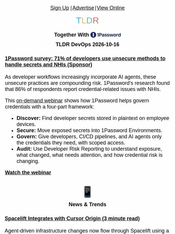 Spacelift and Cursor 🪐, Cloudflare Hyperdrive ☁️, Agent Development Kit 📦 email from TLDR Cybersecurity