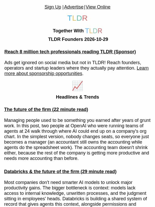Future of the firm ๐ค, stealing customers ๐ง , services eat software ๐ผ email from TLDR Cybersecurity