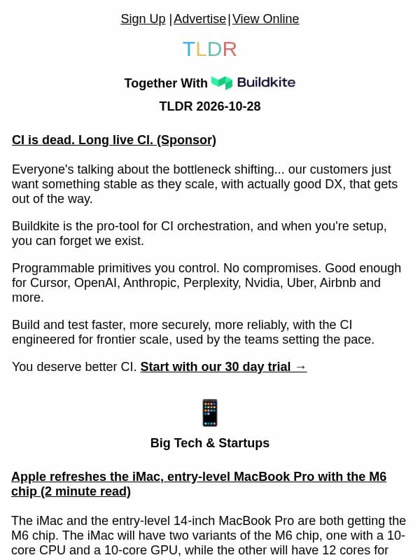 M6 MacBook Pro 💻, Amazon anti-tokenmaxxing 📉, advice for junior SWEs 👨💻 email from TLDR Cybersecurity