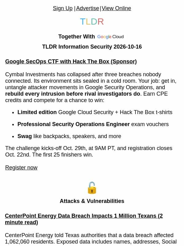 CenterPoint 1M leak ⚡, Claude 0-click flaw 🤖, curl HTTP/2 UAF RCE 🐛 email from TLDR Cybersecurity
