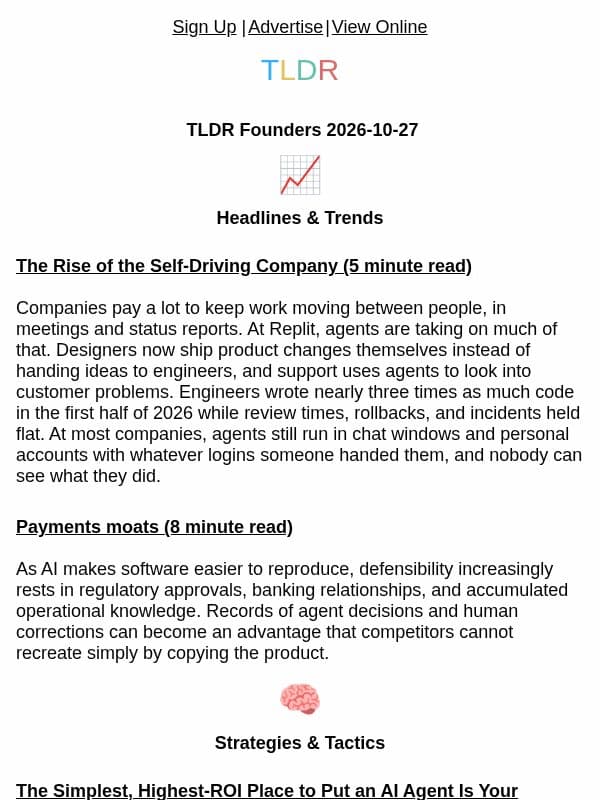 Self-driving companies 🤖, agent ROI 📈, tokens over hires 💸 email from TLDR Cybersecurity