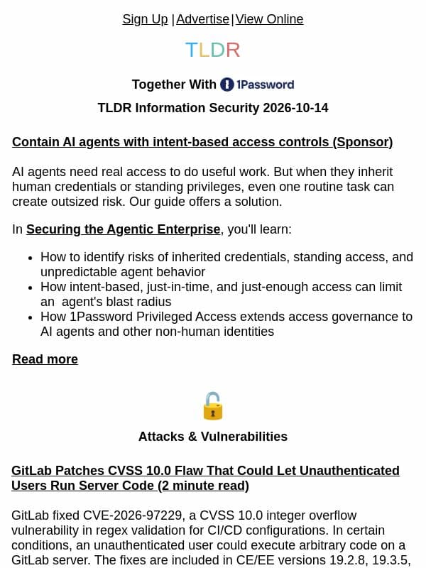 GitLab CVSS 10.0 flaw 🚨, Ghostscript PDF RCE 📄, Trezor wallet implants 🔐 email from TLDR Cybersecurity