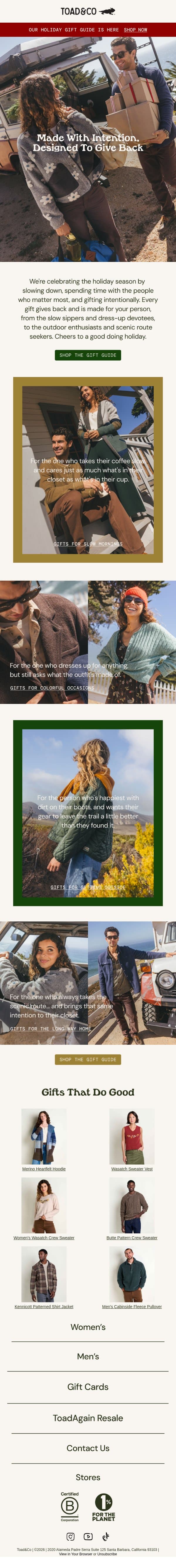 Made With Intention - Our Holiday Gift Guide email from Toad&Co screenshot