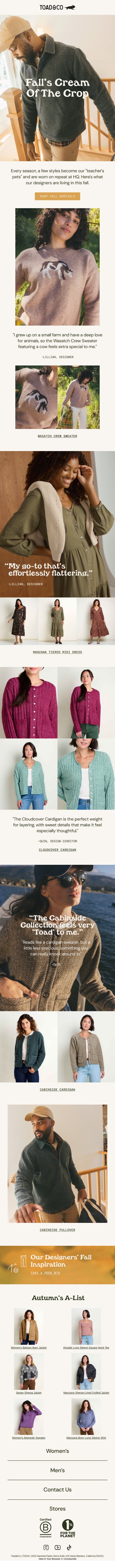 Our Designers' Fall Faves email from Toad&Co screenshot