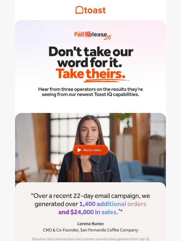 Real operators. Real results. email from Toast