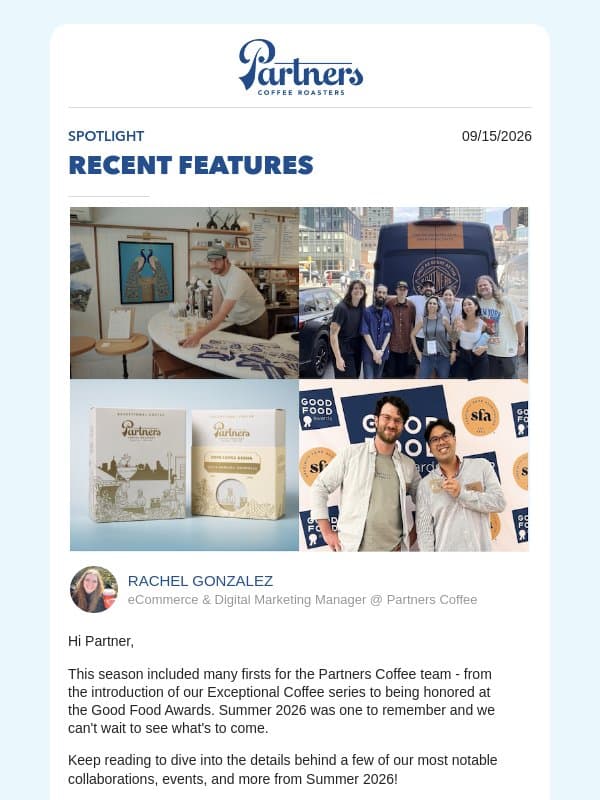 It's been a busy summer π email from Toby's Estate Coffee (now Partners Coffee)