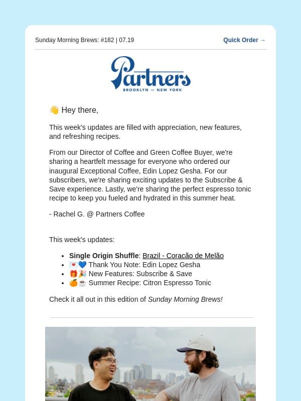 βποΈ A heartfelt thank you & a look into what's next email from Toby's Estate Coffee (now Partners Coffee)