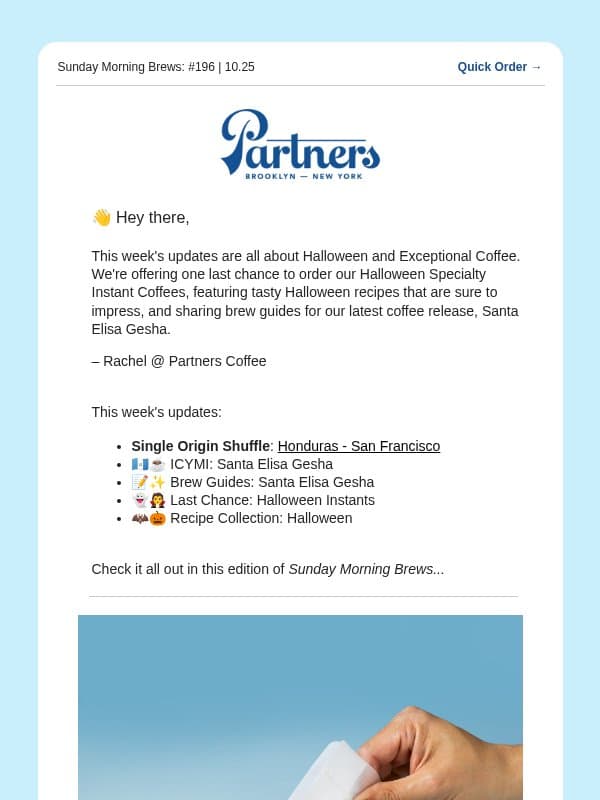 ☕🗞️ Happy (early) Halloween! email from Toby's Estate Coffee (now Partners Coffee)